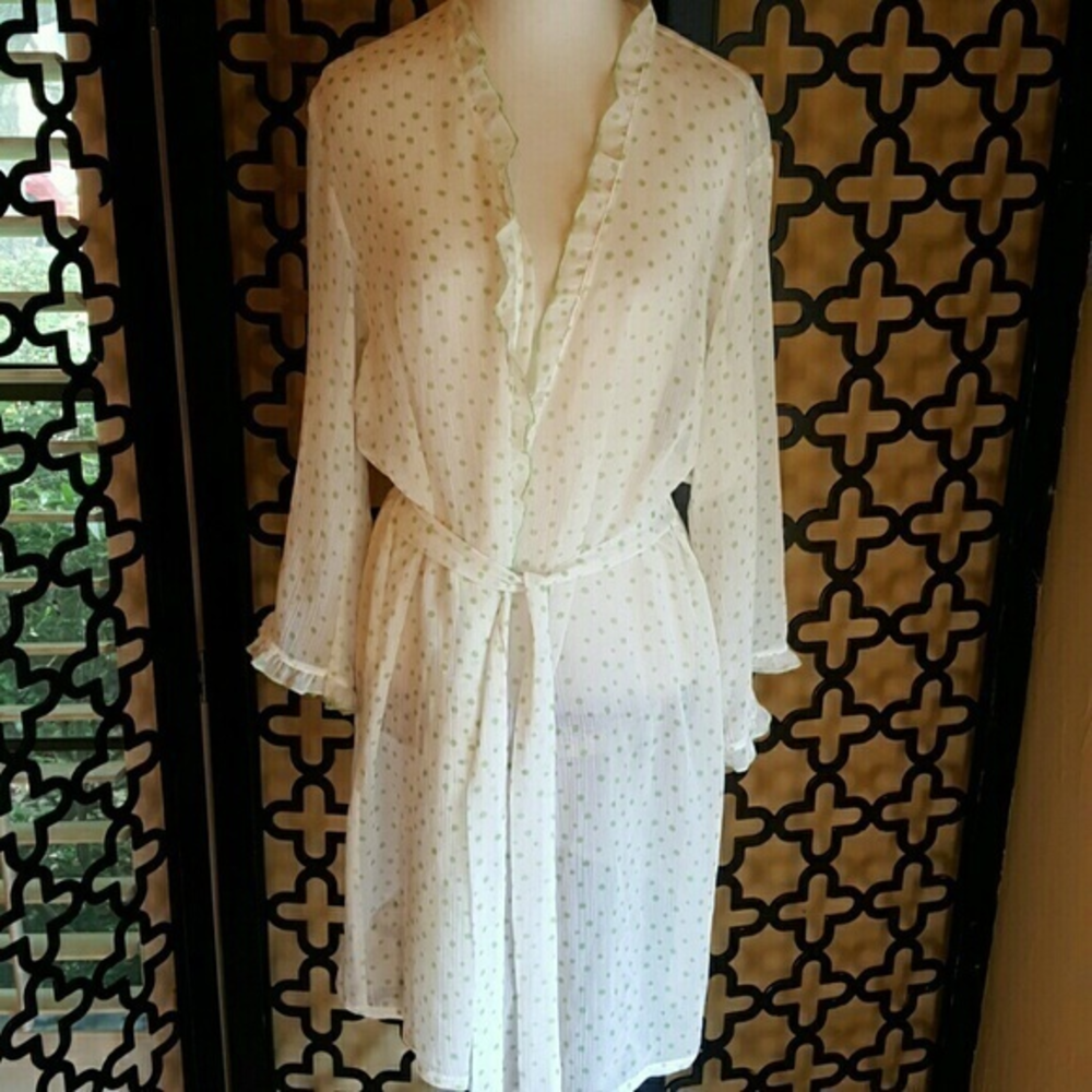 Vintage OSCAR DE LA RENTA‎  PINK LABEL WHITE GREEN POLKA DOT ROBE Size Large